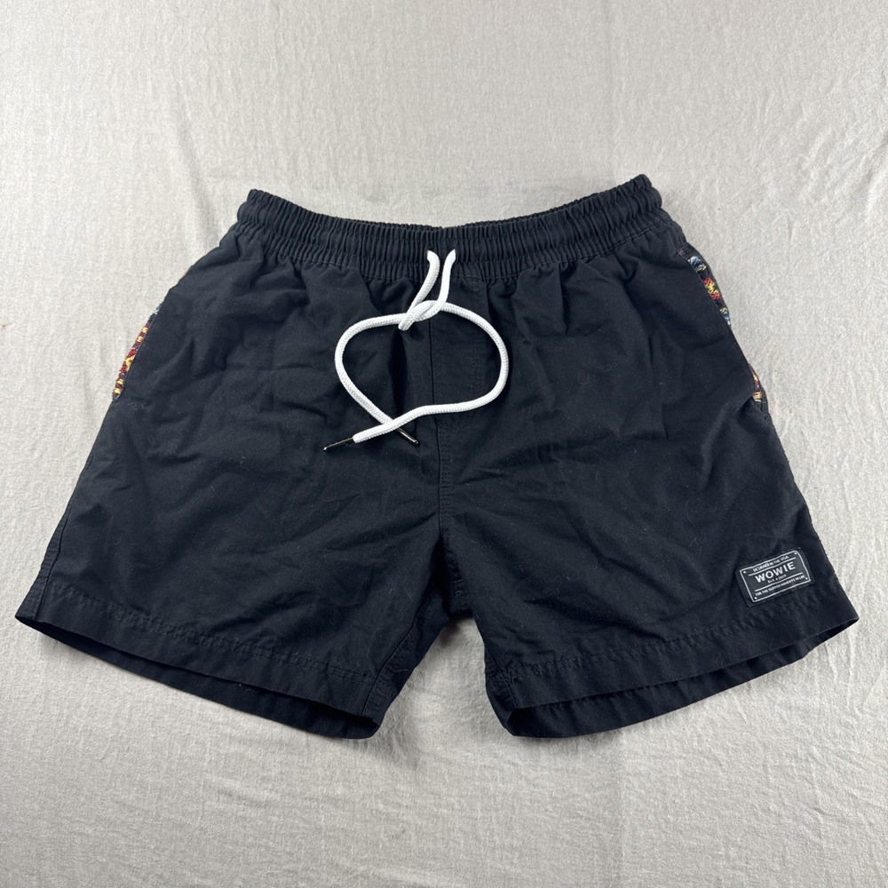 Wowie Shorts Mens S Black Drawstring Aztec Trim Pockets Outdoors Gym Running 5"